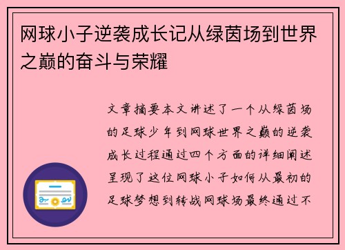 网球小子逆袭成长记从绿茵场到世界之巅的奋斗与荣耀
